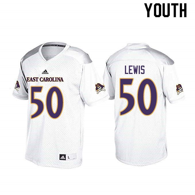 Youth #50 Grayson Lewis ECU Pirates College Football Jerseys Sale-White